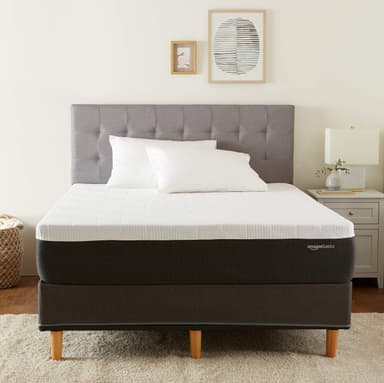 Amazon Basics Gel Memory Foam Mattress, Firm, Cooling, King Size Mattress, CertiPUR-US® Certified Foam, 80 x 76 x 12 inches, White/Dark Gray