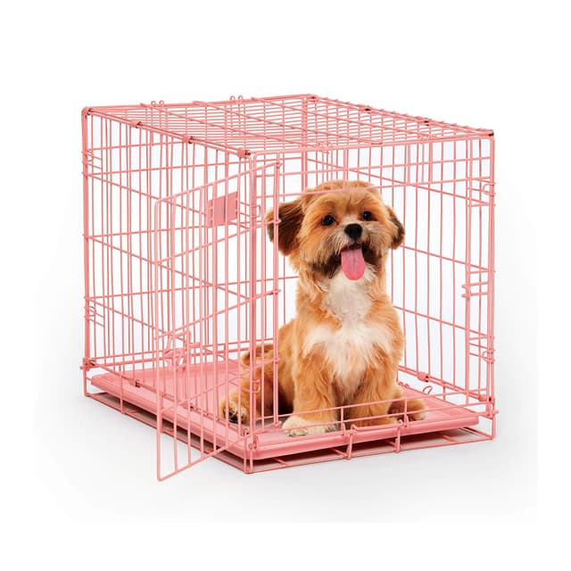 MidWest Homes for Pets 24-Inch Pink Fashion iCrate for Small Breeds, 12-20 lbs, Single Door Folding Dog Crate with Divider Panel, Leak-Proof Tray & Secure Latch, Portable, Durable & Easy to Assemble