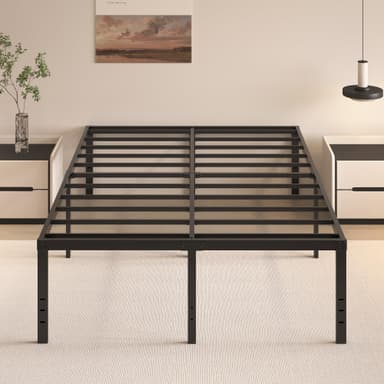 HOBINCHE 20 Inch Queen Size Bed Frame, No Box Spring Needed, Heavy Duty Black Metal Platform Mattress Foundation with Steel Slats, Non-Slip Noise Free Easy Assembly, Large Storage