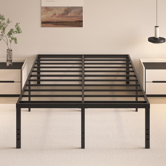 HOBINCHE 20 Inch Queen Size Bed Frame, No Box Spring Needed, Heavy Duty Black Metal Platform Mattress Foundation with Steel Slats, Non-Slip Noise Free Easy Assembly, Large Storage
