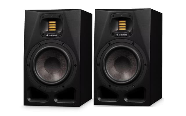 ADAM Audio A7V Powered Two-Way Studio Monitor (2-Pack) Bundle with Microphone Cable (2-Pack), Cable (2-Pack) and Monitor Isolation Pads (2-Pack) (7 Items)