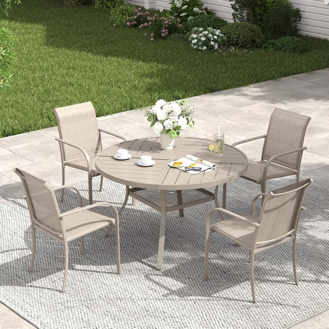 VICLLAX Patio Table and Chair Set of 4, All Weather Metal Round Outdoor Dining Furniture Set-40.6" Round Outdoor Table and Chairs, Sandshell Tabletop