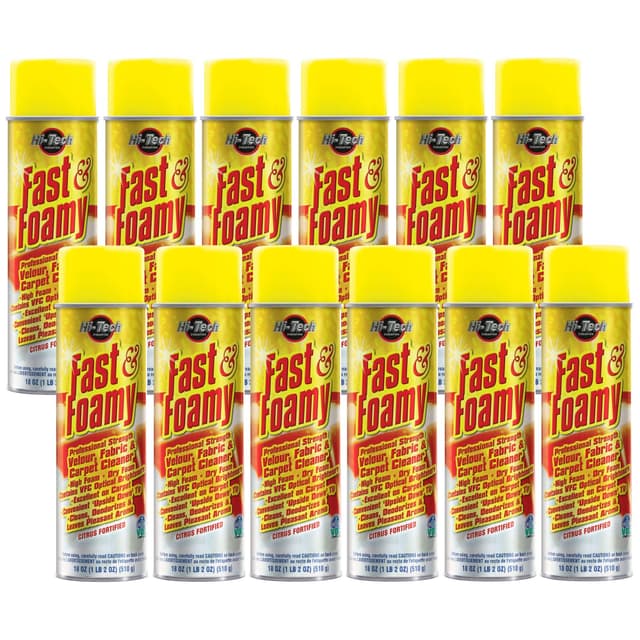 HI-TECH Fast & Foamy Professional Strength Carpet Cleaner – Upholstery & Fabric Cleaner with VFC Optical Brighteners, Quick-Drying, Fresh Scent – 18 oz. Aerosol Cans (Pack of 12)