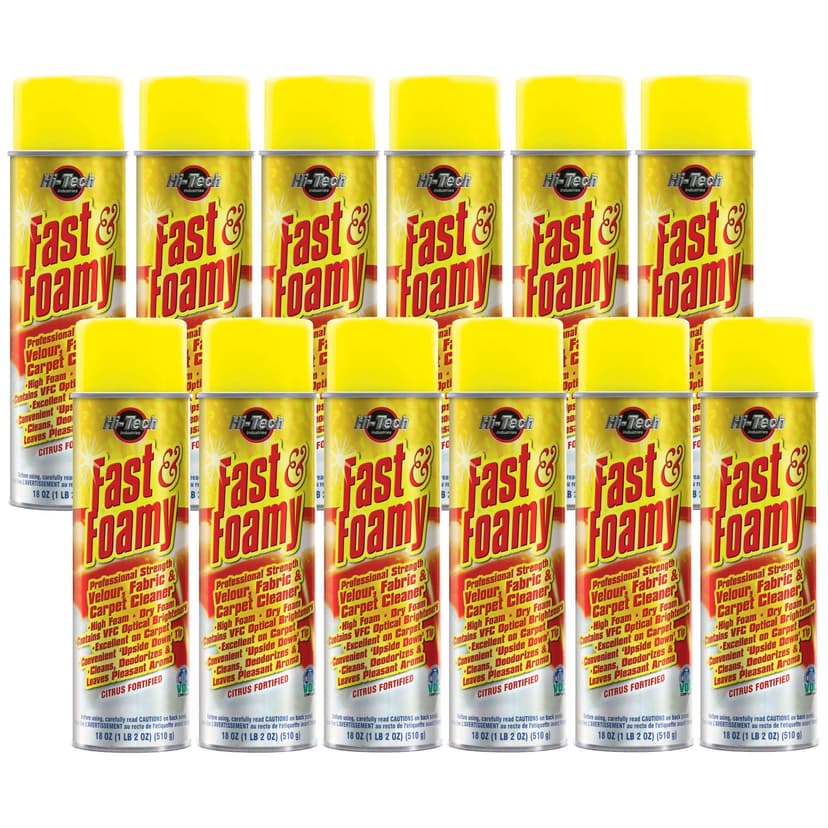 HI-TECH Fast & Foamy Professional Strength Carpet Cleaner – Upholstery & Fabric Cleaner with VFC Optical Brighteners, Quick-Drying, Fresh Scent – 18 oz. Aerosol Cans (Pack of 12)