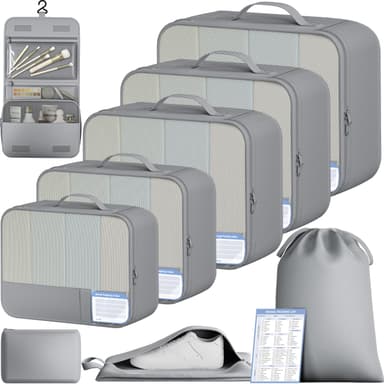 BAGAIL 9 Set Packing Cubes with Packing List Luggage Packing Organizers for Travel Accessories (Pewter Color)