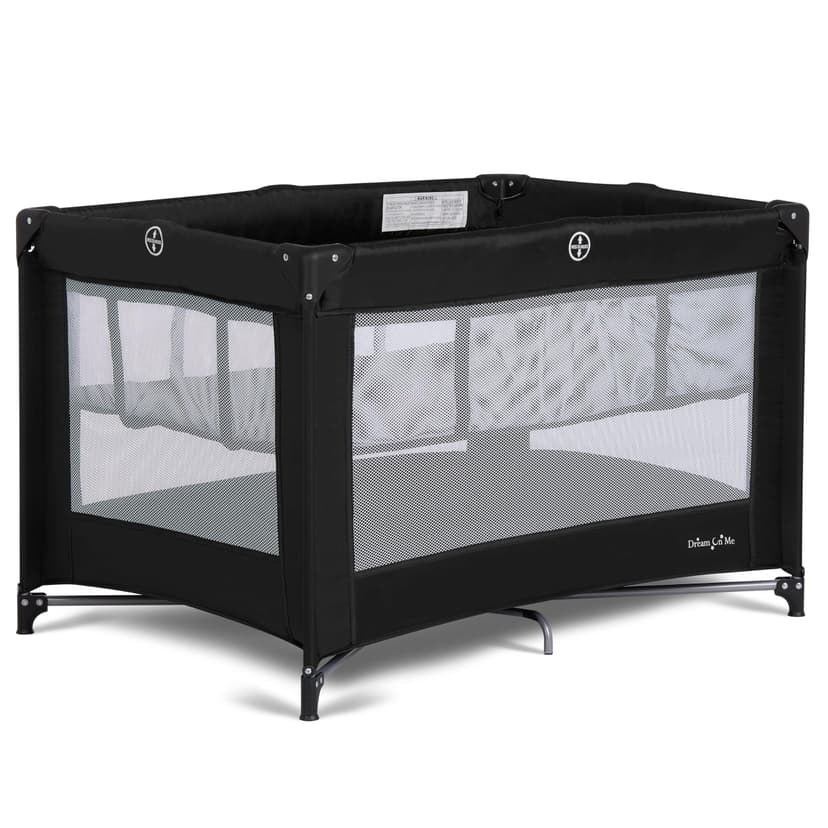 Dream On Me Zazzy Portable Playard with Bassinet in Black, Lightweight Packable and Easy Setup Baby Playard with Mattress and Travel Bag