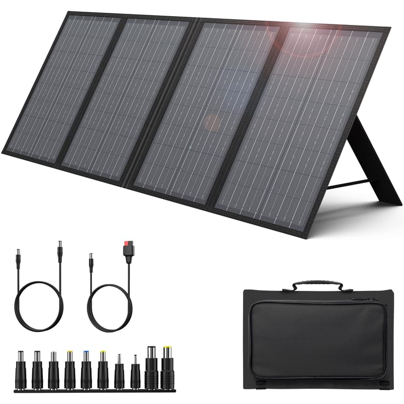ENGINSTAR 60W Foldable Solar Panel Charger with 18V DC Outlet for Portable Power Stations EnginStar/Jackery/Rockpals/Flashfish, Portable Solar Generator with QC 3.0 for Outdoor Camping Van RV Trip