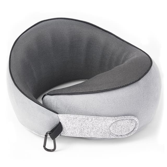 KPNEOL Travel Pillow, 100% Pure Memory Foam Travel Neck Pillow Airplane Neck Support Ergonomic Design for Traveling Suitable for Airplanes,Offices and Cars-Gray