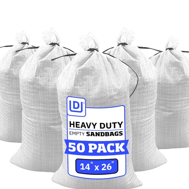 DURASACK Heavy Duty Sand Bags with Tie Strings Empty Woven Polypropylene Sand-Bags for Flood Control with 1600 Hours of UV Protection, 50 lbs Capacity, 14x26 inches, White, Pack of 50