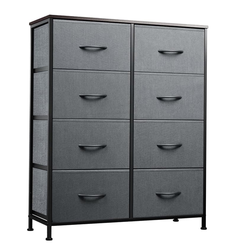WLIVE Fabric Dresser for Bedroom, Tall Dresser with 8 Drawers, Storage Tower with Fabric Bins, Double Dressers, Chest of Drawers for Closet, Living Room, Hallway, Dark Gray