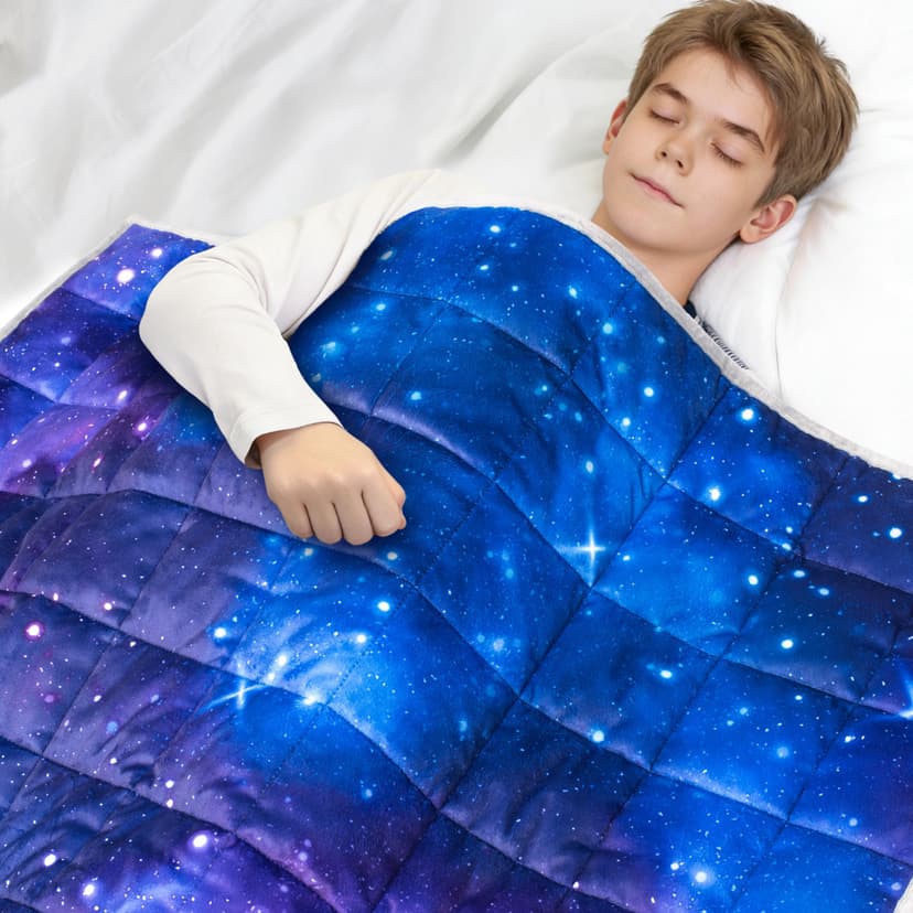 Solfres 5lbs Weighted Blanket, 36 x 48 Inches, Printing Heavy Blanket 5 Pounds for Children and Teens Ultra Soft and Cozy, Stars, Sensory Items, Nebula Galaxy