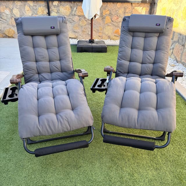 PURPLE LEAF Extra Wide Outdoor Reclining Chair Patio Zero Gravity Chaise Lounge Folding Chair with Removable Cushion Adjustable Headrest for Lawn Camping Beach Pool Grey