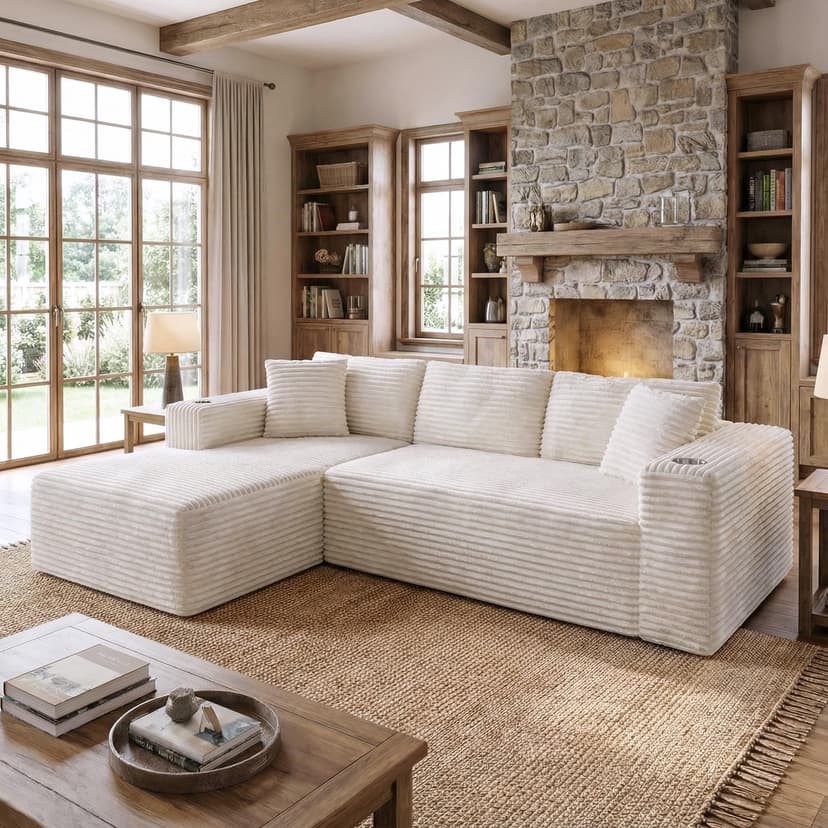 Shintenchi Boneless Couches for Living Room,Modular Sectional Sofa with 2 Cup Holders,Memory Foam Cloud Couch with L Shaped Oversized Chaise,No Assembly Needed Plush Corduroy Sofa