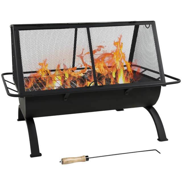 Sunnydaze 36-Inch Northland Steel Outdoor Fire Pit with Grill - Outdoor Fireplace with Cooking Grate, Spark Screen, Cover, and Poker