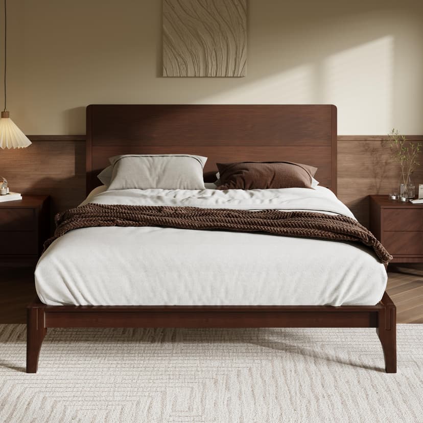 Merax King Size Bamboo Platform Bed, Mid-Century Modern Bed Frame with Tall Headboard, Solid Sustainable Bedframe King-Size, Wood Slat Support, No Box Spring Needed, Easy Assembly, Espresso