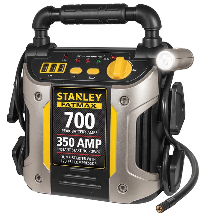 Stanley J7CS 700 Peak Amp Automotive Jump Starter, Portable Power – Triple 15W USB Ports, 120 PSI Air Compressor