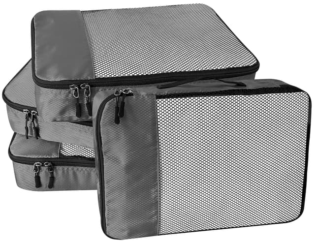 WTREE 4-Piece Packing Cubes Travel Accessories Set for Suitcases - Luggage Organizer Bags with Double Zipper - Mesh Top - Small - Dark Grey