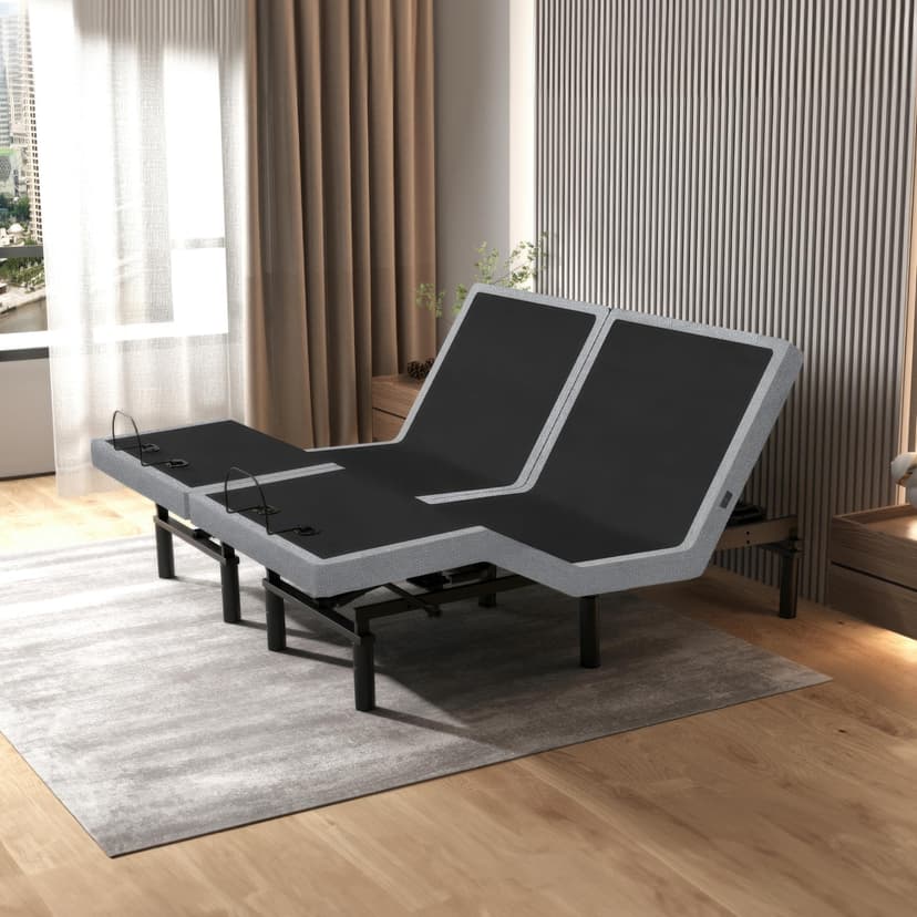 Irvine Home Collection Split King Adjustable Bed Base - Dual Massage - USB Ports - Zero Gravity - Underbed Light - Wireless Remote - Zero Clearance - Anti Snore - Memory Positions