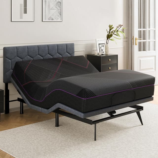 Adjustable Queen Bed Frame with Mattress - 12 inch Black Memory Foam Mattress with Wireless Remote and Headboard Zero Gravity Adjustable Beds,4 USB A&C,Electric Beds for Senior,Queen Size