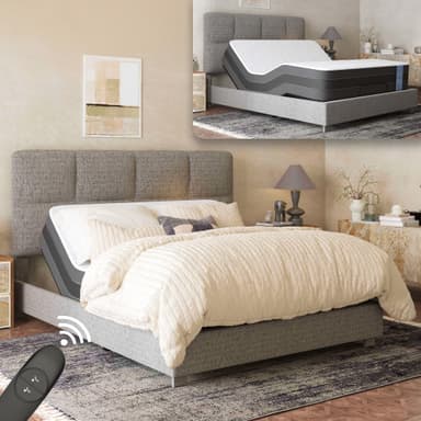 FLEXISPOT Queen All-in-One Adjustable Bed with 10'' Gel Memory Foam Mattress,Synchronized Head & Foot Lift for Reading, TV & Relaxation–Square Tufted Headboard–600 lbs–5Y Motor & 10Y Frame Warranty.