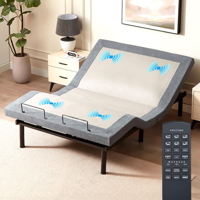 Phulosi Adjustable Bed Frame Queen, Electric Bed Base with Wireless Remote Control,Head and Foot Incline, Built-in Massage, Anti-Snore, Zero Gravity, USB Charging Ports, and Under Bed Lights