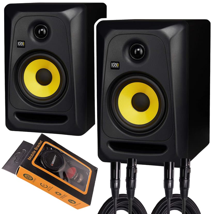 KRK Classic 5 Professional Bi-Amp 5" Powered Studio Monitor (2 Speakers) Pair + Pair of XLR Cable + Gravity Phone Holder