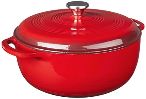 Lodge Essential Enamel Cast Iron Dutch Oven with Lid 7.5 Quart - Oven-Safe Enamel Cookware up to 500° F - Heat-Retaining Braising & Roasting Pot - Non-Toxic Cookware - Island Spice Red
