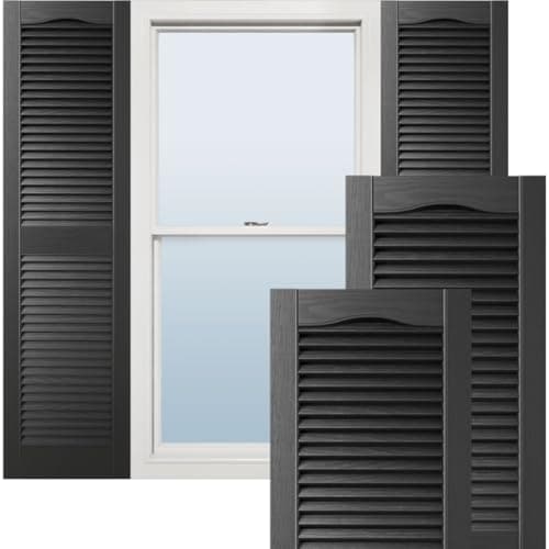 Ekena Millwork Lifetime Vinyl LL1S12X04800BL Standard Cathedral Top Center Mullion, Open Louver Vinyl Shutters, w/Installation Shutter-Lok's & Matching Screws (Per Pair), 12"W x 48"H, Black