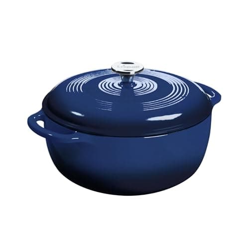 Lodge Essential Enamel Cast Iron Dutch Oven 6 Quarts - Perfect for Bread Baking, Braising, Marinating & Slow Cooking, Features Moisture-Sealing Lid & Dual Handles, Kitchen Essentials, Indigo