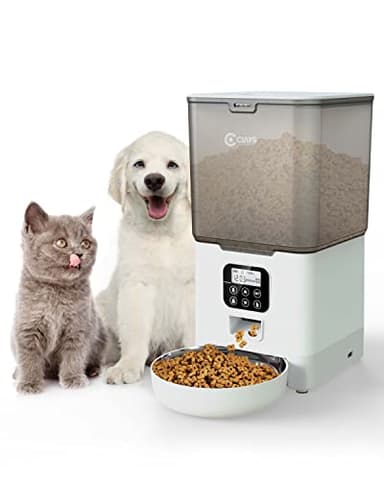 Ciays Automatic Cat Feeder, 5.6L, Control 4 Meals Per Day, Pet Dry Food Dispenser, Dual Power Supply & Voice Recorder, White