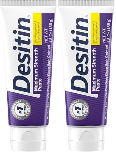 Desitin Maximum Strength Baby Diaper Rash Cream, 40% Zinc Oxide for Treatment, Relief & Prevention, Hypoallergenic, Phthalate- & Paraben-Free Paste, Protects Skin for 12 Hours, 4.8 oz (Pack of 2)