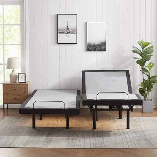 Nestl Adjustable Bed Frame, Zero Clearance Massage Bed Frame, Adjustable Bed Base Head & Foot Massage, Wireless Remote Fast & Easy Assembly, USB Ports, LED Light, Split King Adjustable Bed Frame