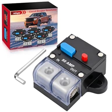 Nilight 50 Amp Circuit Breaker with Manual Reset 12V-42V Overload Protection Resettable Switch Trolling Motor Auto Car Stereo Audio Inline Fuse Block Holders Inverter for Automotive RV Marine Boat