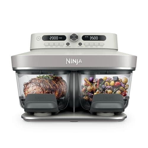 Ninja Crispi DualZone 6-in-1 Glass Air Fryer | With Nontoxic, 2x 4qt Containers & Lids | Microwave, Freezer, Dishwasher Safe | 450°F Max Temp | 1785 Watt | Bone | DD101IV2
