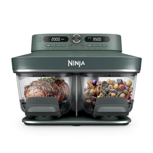 Ninja Crispi DualZone 6-in-1 Glass Air Fryer | With Nontoxic, 2x 4qt Containers & Lids | Microwave, Freezer, Dishwasher Safe | 450°F Max Temp | 1785 Watt | Vista Green | DD101GN2