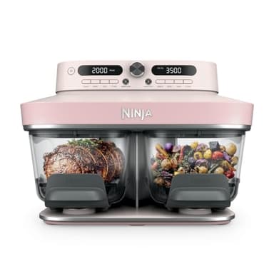 Ninja Crispi DualZone 6-in-1 Glass Air Fryer | With Nontoxic, 2x 4qt Containers & Lids | Microwave, Freezer, Dishwasher Safe | 450°F Max Temp | 1785 Watt | Rose Quartz | DD101PK1