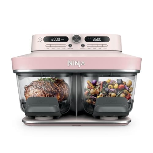 Ninja Crispi DualZone 6-in-1 Glass Air Fryer | With Nontoxic, 2x 4qt Containers & Lids | Microwave, Freezer, Dishwasher Safe | 450°F Max Temp | 1785 Watt | Rose Quartz | DD101PK1