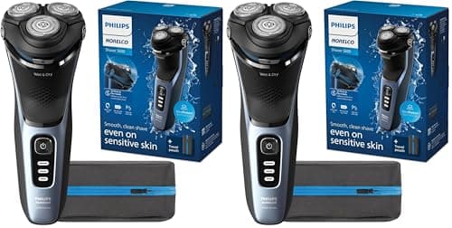 Philips Norelco Shaver 3600 Series, Wet and Dry Electric Shaver, P-Cap, Travel Pouch, Storm Blue, Model S3243/91 (Pack of 2)