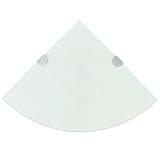 KHNLGFR Chrome Support Wall Corner Shelf, White Tempered Safety Glass Floating Shelf, 9.8"x9.8" for Kitchen Bathroom Living Room