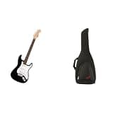 Bundle of Fender Squier Debut Series Stratocaster Electric Guitar, Beginner Guitar, with 2-Year Warranty, Includes Free Lessons, Black with Matte Finish + Fender FE610 Electric Guitar Gig Bag, Black