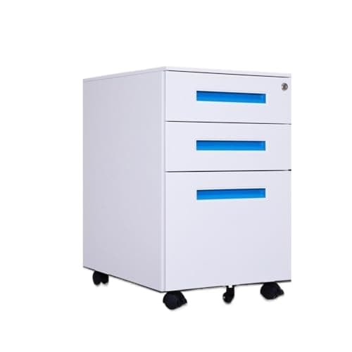 Ronghw0607 Color Steel Mobile File Cabinet Under Desk Thick Storage Three Drawers with Wheels Space-Saving(Blue)