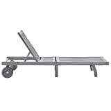 KMUNGDWG Solid Acacia Wood Patio Sun Lounger with Cushion, Gray Wash Finish, Adjustable Backrest and Footrest, 2 Wheels for Easy Movement