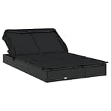 KMUNGDWG 2-Person Patio Sunbed with Foldable Roof, Black PE Rattan, 83.9x46.5x38.2 Inch, Adjustable Backrest for Poolside or Balcony