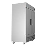 Pemberly Row 54" Upright Reach-In Stainless Steel Freezer, Silver Finish, 2 Doors, 41.3 cu. ft Capacity, 6 Adjustable Shelves, Bottom Compressor, NSF Certified Commercial Freezer for Restaurants &
