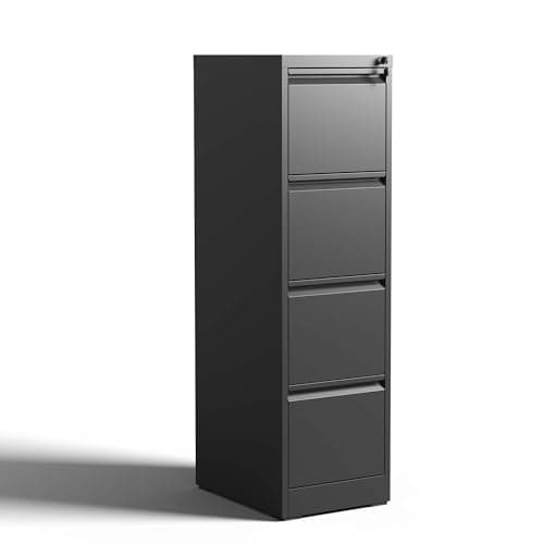 Heavy-Duty Metal Lateral File Cabinet with Lock - Lockable Filing Cabinet for Legal,Letter,A4,F4 Size Documents - Large Capacity Steel Office Storage Cabinet - Smooth Glide Drawers (Black,4 Drawers)