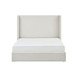 ZAVEROX Carmen Upholstered Wingback Bed Frame King Size 52.3in High Headboard Minimalist Modern No Box Spring Needed Ivory Boucle Metal Frame with Eucalyptus Wood Tone for Bedroom
