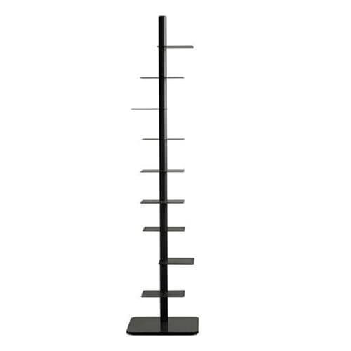 Metal Tower Bookcase, Vertical Spine Bookcase, 9-Tier Bookshelf, Tall Narrow Ladder Book Shelf, Corner Shelf for Small Space, Multipurpose Storage Rack Display Book Shelf for Home Office(Black)