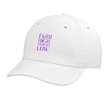 Mens Women Purple Faith High, Tolerance Low WHT Graphic Adjustable Printed Baseball Hat, White