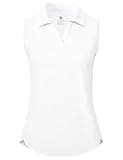 BGOWATU Golf Shirts for Women Sleeveless Polo Collared V Neck Tennis Tank Tops Dry Fit UPF 50+ Lightweight White S