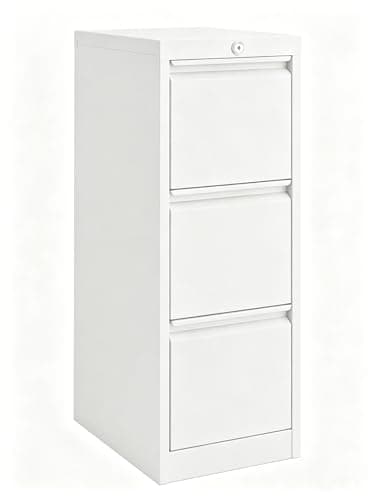 Garvee Secure 3-Drawer Metal File Cabinet for Office – Heavy Duty Steel, Lockable Vertical Storage Organizer, Fits A4 Size, Compact 0.6mm Thick Design – Modern Filing Cabinet, White